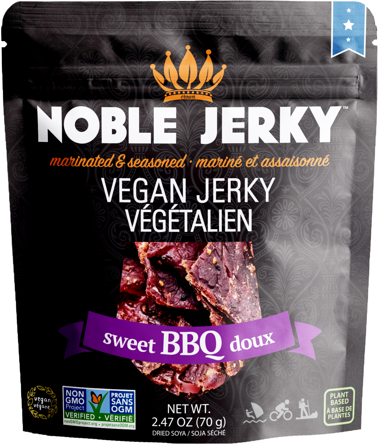 Noble Jerky Sweet BBQ vegan jerky pouch