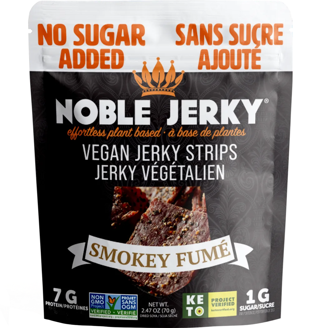 Noble Jerky No Sugar Added Smokey vegan jerky strips pouch